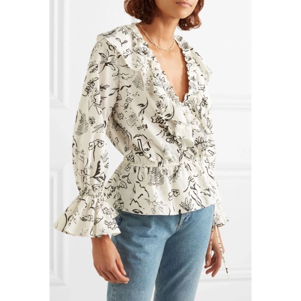 RIXO Laura Jackson Roisin Wrap Top Abstract Art Print Blouse Size XS